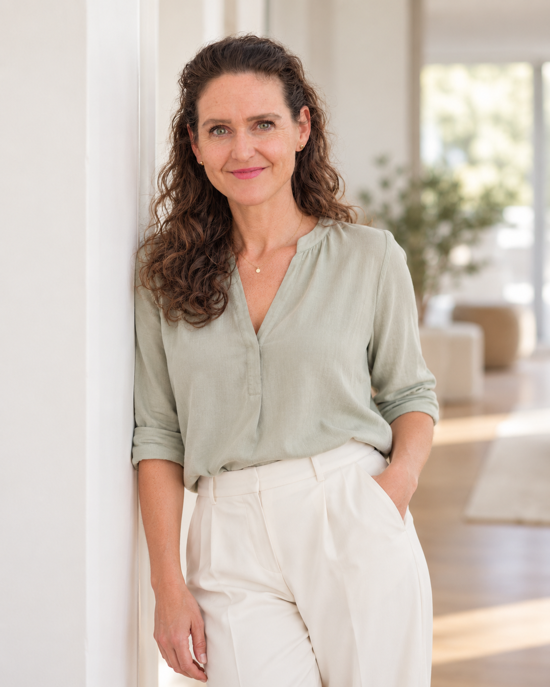 Claudia Ayoub-Grollmuss in einem hellen Zuhause